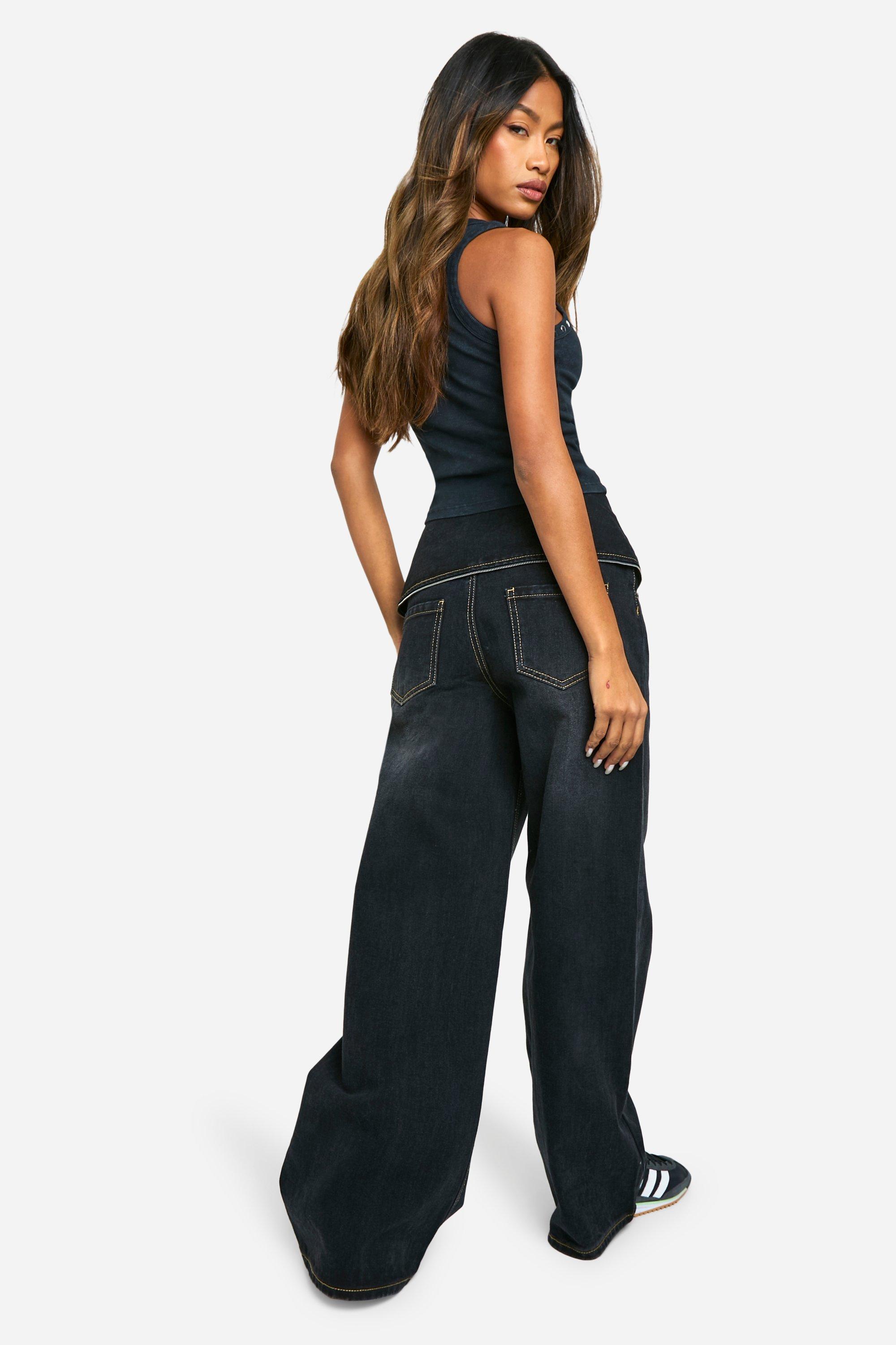 Foldover Zip Detail Wide Leg Jean | boohoo USA Foldover Zip Detail Wide Leg Jean | boohoo USA
